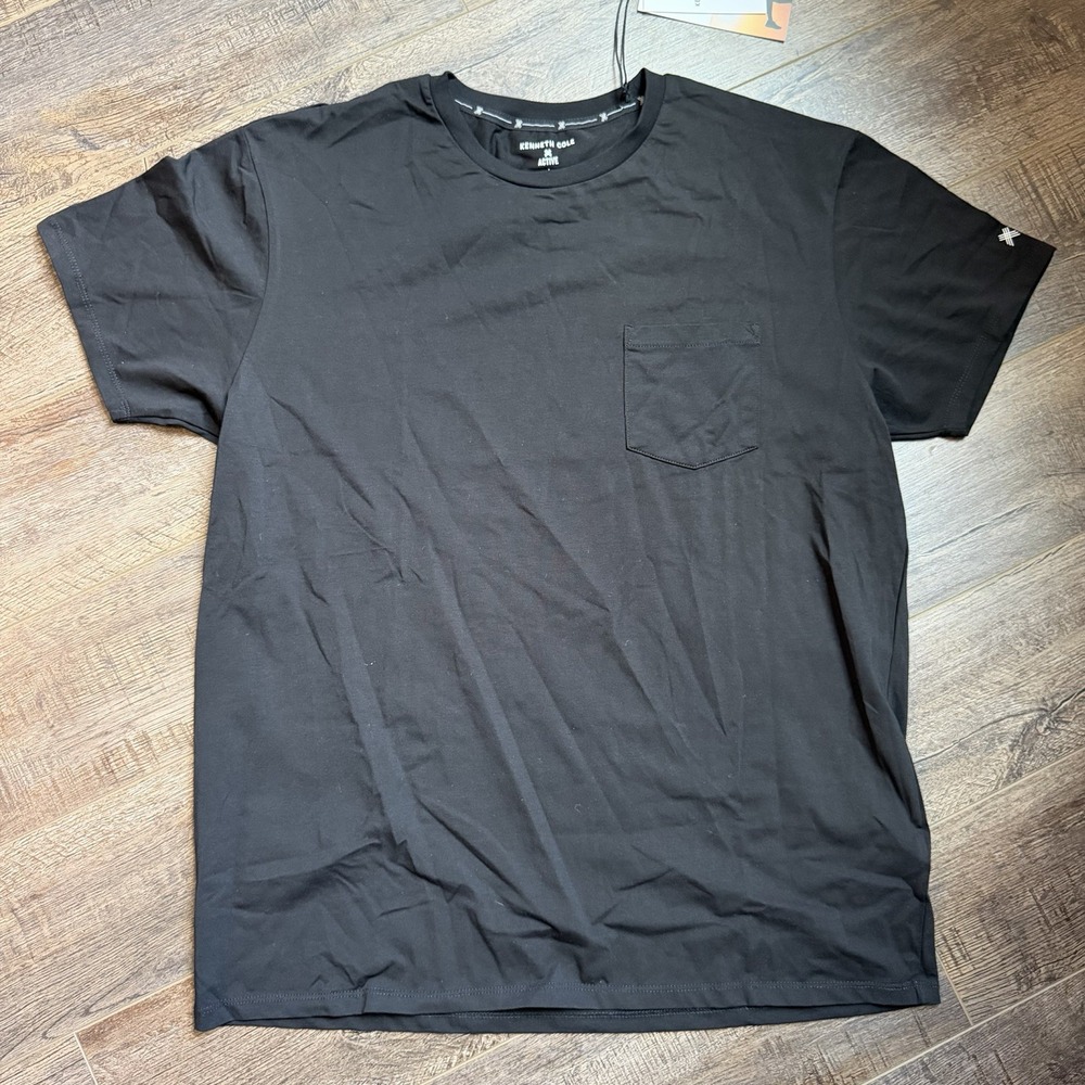 NWT Kenneth Cole Active Men's Tech SS Pocket Tee Black Shirt Size Large L UPF